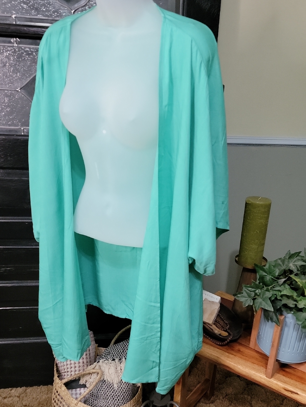 #60 NWT DAVI & DANI Aqua Kimono Cardigan With Pockets Woman Size L